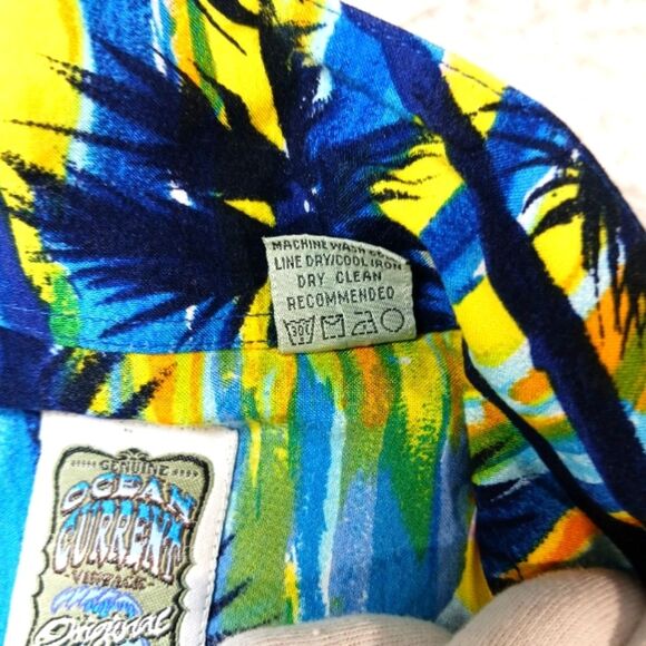 Vintage Ocean Current Hawaiian Shirt Men XL Blue Palm Tree Sun Set Print....... - Picture 8 of 8